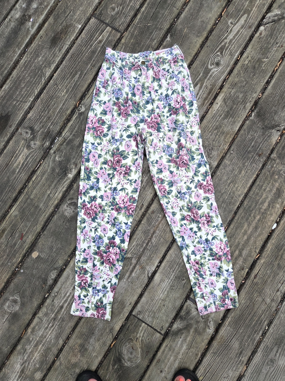 Vtg 90s Not Guilty Women's Floral Jeans High Rise USA Made Size 3/4 Small